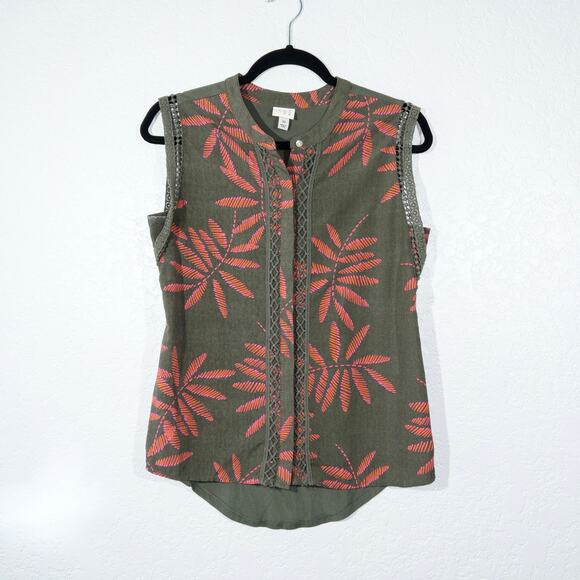 A New Day Green & Pink Palm Leaf Button Tank Top Size XS - Picture 1 of 5